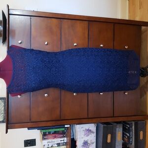 WHBM Sleeveless Lace Illusion Sheath Dress, Navy Blue, Officer Blue; Size 4